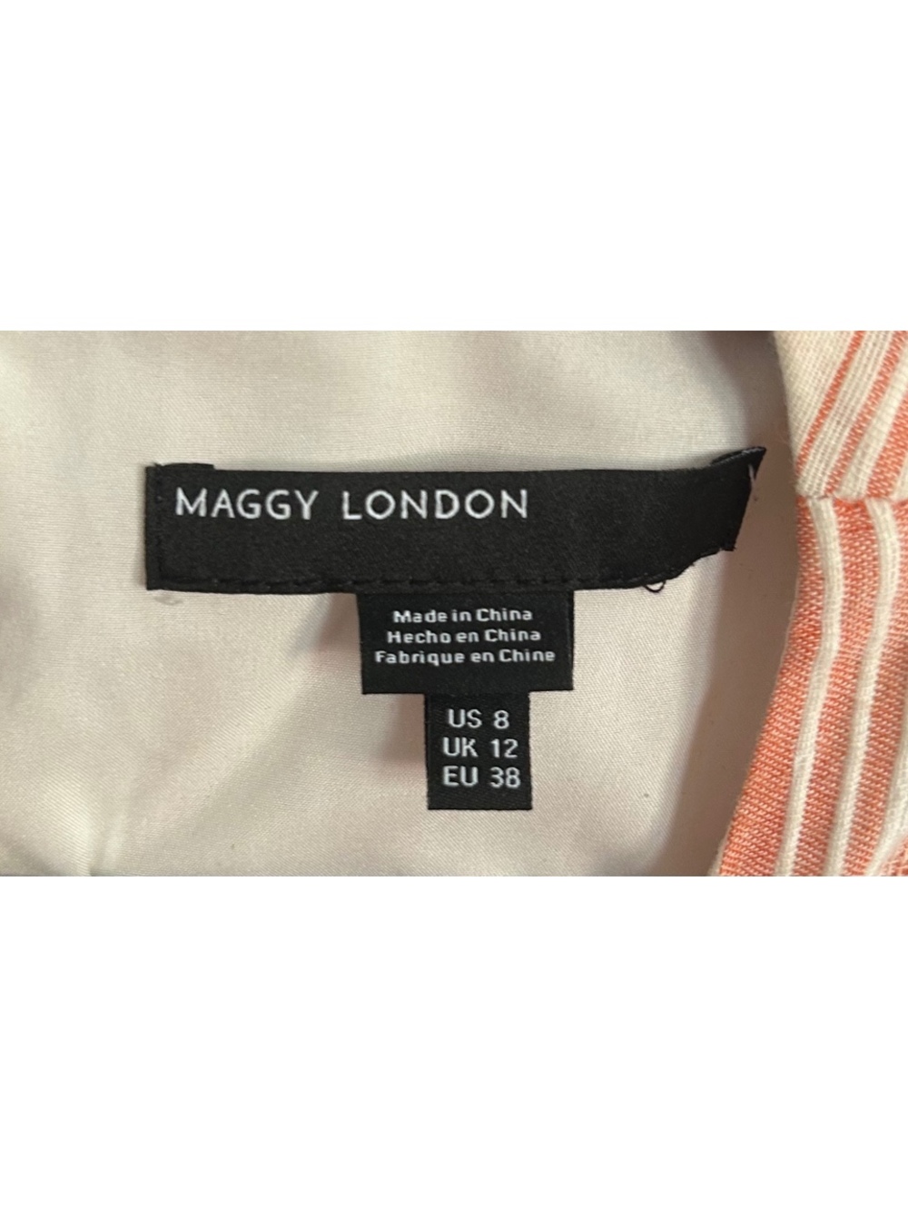 Maggy London Stripe Ruffle Sleeve Sheath Dress Apricot /White Vertical Stripe - Picture 2 of 6